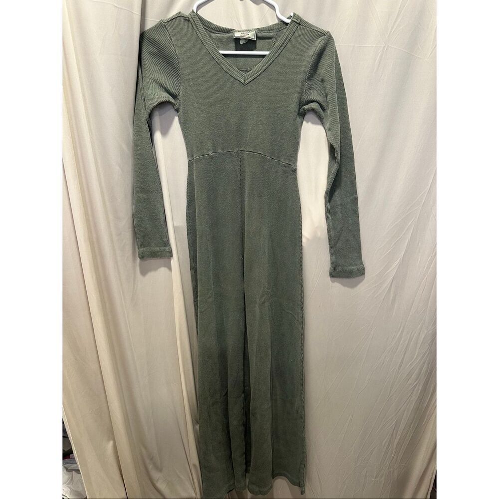 Vintage Hard Tail Forever Ribbed Maxi Dress Olive Green Long Sleeve USA OSFA